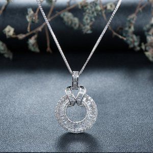 💥 925 Sliver Coating CZ Emerald and Round Cut Necklace for Women, HA4552